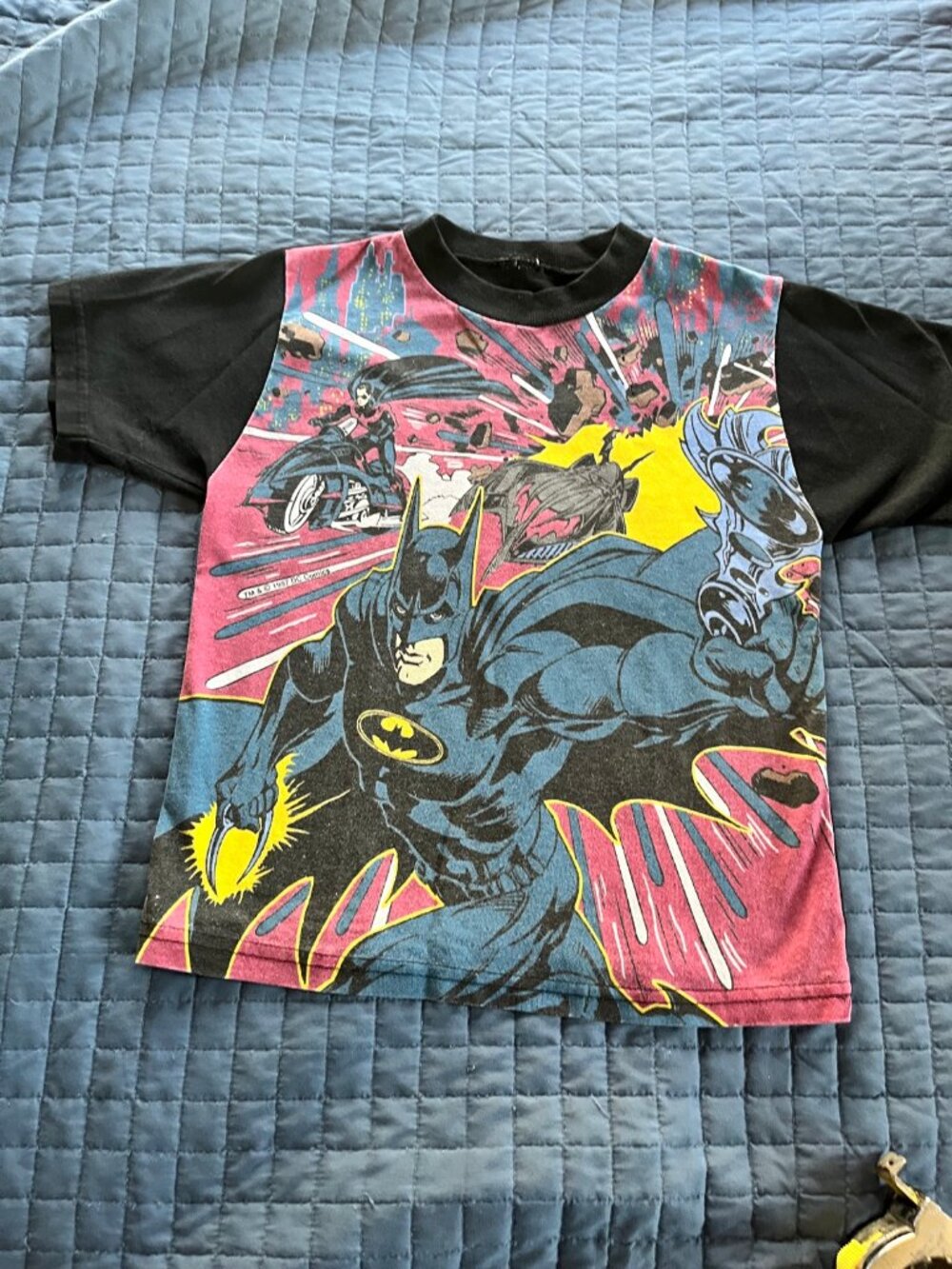 Vintage 1997 Batman & Robin All Over Print Tee Youth L/XL DC Comics 1997